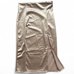 Champagne Satin Midi Skirt with Side Slit | S/ Medium | Sleek & Sexy